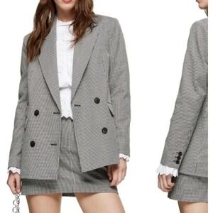 TOPSHOP Petite Houndstooth Double Breasted Blazer Womens US Size 8‎